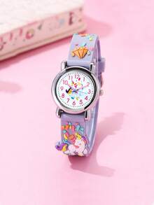 1只彩色创意独角兽图案石英手表，TPU表带，电池供电，是送给女孩的理想生日礼物 - 彩色 - 查看 3