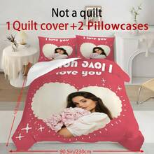 Dekoracje walentynkowe. 2/3-częściowy zestaw pościeli z personalizowanym obrazkiem, różowy komplet pościeli, 1 poszwa na kołdrę i 1-2 poszewki na poduszki, narzuta w rozmiarze king-size, prześcieradło, miękki, przyjazny dla skóry poliester, nadaje się do prania w pralce, czyszczenia chemicznego. Nadaje się do dekoracji domu i sypialni, personalizowanych prezentów, wystroju pokoju, pościeli podwójnej. - Wielokolorowe - Zobacz 17