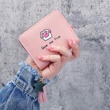 Cartera corta con cremallera para mujeres, cartera de gran capacidad, clutch simple para estudiantes - Verde - Ver 9