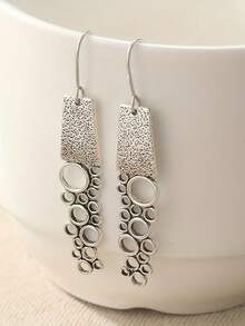 1pair Vintage Creative Silver Color Geometric Hollow Circle Bubble Shape Pendant Earrings For Women's Personalized Holiday Party Daily Accessories Gifts - Earrings - View 2