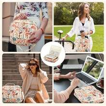 Bible Cover Case For Women Grils, Preppy Bible Bag With Adjustable Shoulder Strap, Waterproof Bible Carrying Tote Bags Holder For Bible Study Supplies Accessories & Christian Gifts - 白色小花 - 查看 5