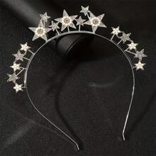 1pc Fashionable, Light Luxury, Simple Zinc Alloy Headband, Inlaid With Rhinestones, Stars, And Five-Pointed Stars, Festive Celebration Hair Accessory, Crown Fashion Headpiece For Valentine's Day Valentine's Day Accessories Gift - Multicolor - View 3