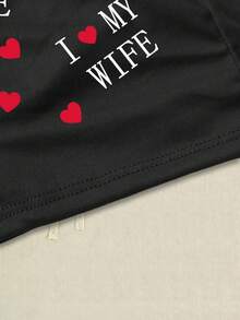 Men's Comfortable Underwear With Letter & Heart Print Pattern, Thin Breathable Stretchy Everyday Briefs - Black - View 6