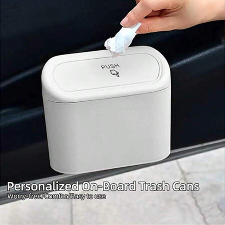 1pc White Mini Creative Car Trash Can - White - View 1