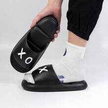 Solid Color Letter Thick Sole Casual Slippers, Non-Slip Wear-Resistant Daily Indoor Outdoor Bathroom Slippers, Soft Flexible Strap Sandals - Black - View 6