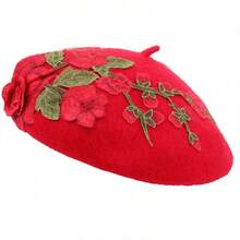 1 Pc Stylish Artistic Beret For Fall & Winter Boasting  Flair And Delicate Hand-Applied Floral Details - Hoa màu tím với mũ beret màu tím - Xem 11