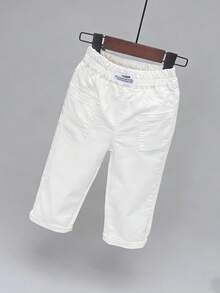 Kids Casual Straight Leg Pants, White, Elastic, Fashionable & Versatile For Boys & Girls, Spring/Autumn - White - View 3
