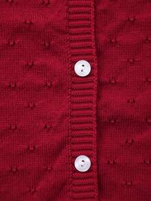 Girls Lightweight Button Hollow Knit Cardigan - Burgundy - View 5