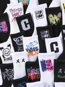 20 pares de calcetines de media caña unisex con estampado de pintura abstracta y graffiti, apropiados para el uso diario con estilo callejero - Multicolor - Ver 3