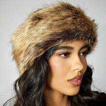 1pc Fashionable Faux Fur Warm Headband Hat - Camel - View 8