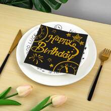 10张黑色金色皇冠印花餐巾纸 - 随机款式 - 黑色 - 查看 4