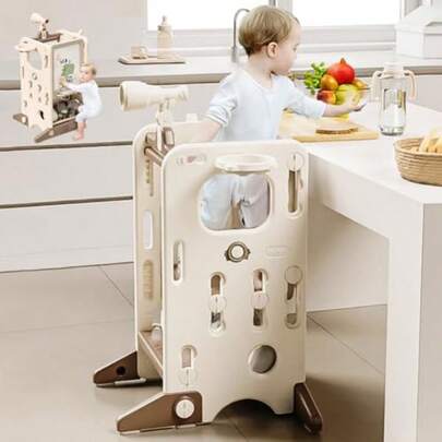 Toddler Tower Step Stools 7 In 1 Kitchen Stool Toddler Learning Tower With Scrawlboard 3 Adjustable Heights Standing Helper With Double Rails And Anti-Slip Protection
