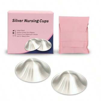2pcs Silver-Plated Breast Shields, 1 Pair Silver-Plated Nursing Cups, Silver-Plated Nursing Cups With Protective Cover, Reusable Silver-Plated Nursing Cups, Anti-Oxidation Silver-Plated Nursing Cups