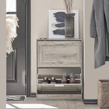 SoBuy 2 个翻盖抽屉鞋柜鞋架鞋子储物柜收纳柜复古灰色宽 60 x 深 23 x 高 79 厘米 FSR137-HG