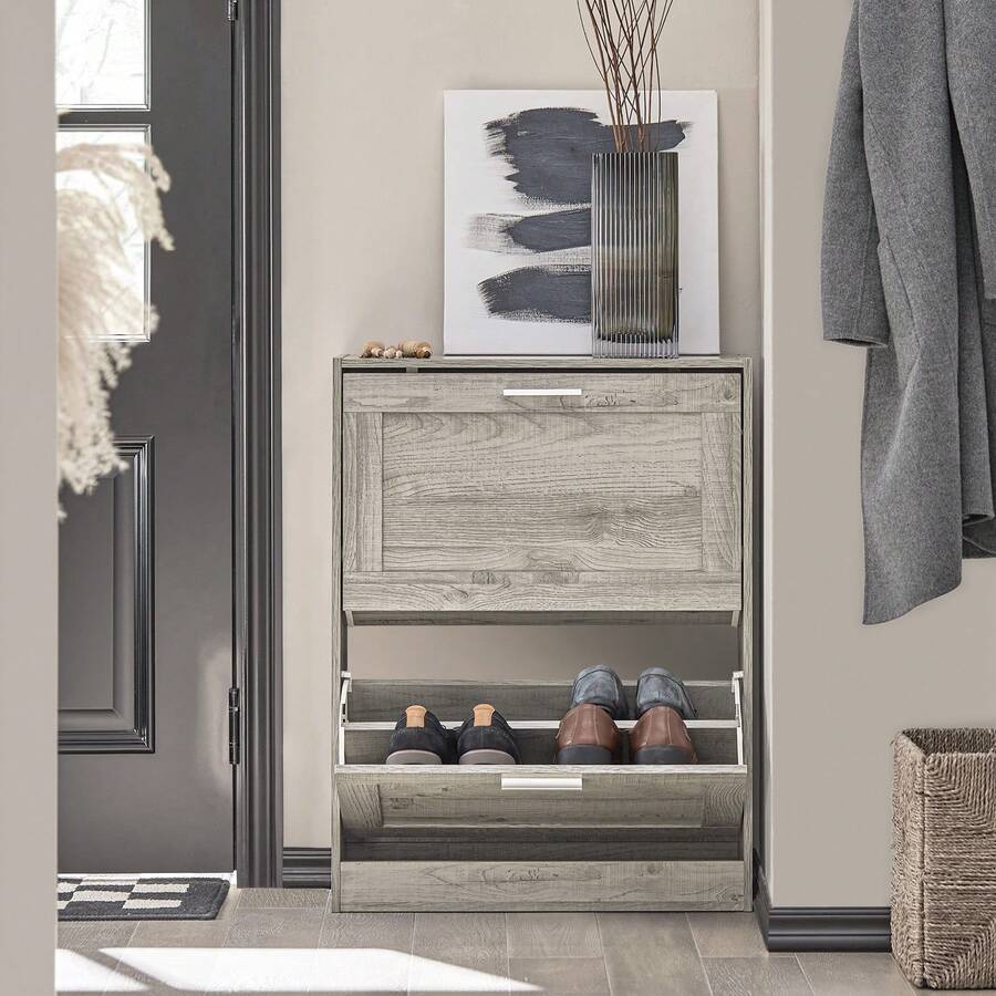 SoBuy 2 个翻盖抽屉鞋柜鞋架鞋子储物柜收纳柜复古灰色宽 60 x 深 23 x 高 79 厘米 FSR137-HG