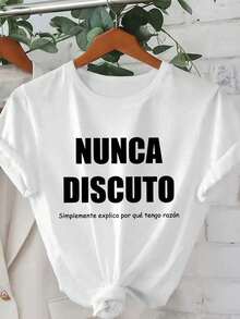 Women's Summer Spanish Slogan Graphic T-Shirt, Casual Comfortable Daily Top - White - View 3