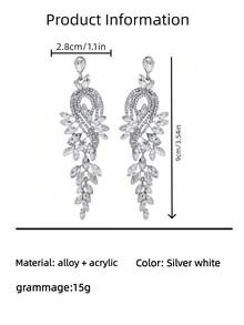 1 Pair Sparkling Crystal Pendant Tassel Earrings, Suitable For Parties, Gatherings, And As Wedding Gifts - Silver - View 5