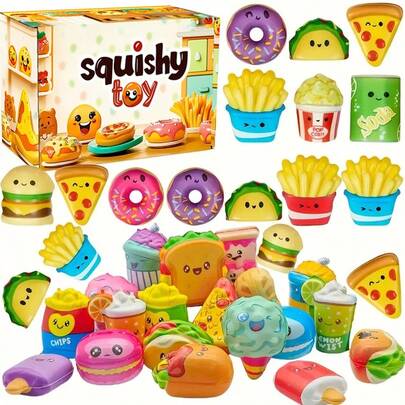5/10/14/18/20/22/24/30 pezzi Giocattoli squishy a lenta ripresa a forma di cibo carino - Piccoli gadget in schiuma di memoria per feste, premi, OT (casuale)