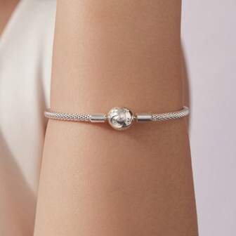  Bamoer S925 Pure Silver Star And Moon Base Bracelet, Suitable For DIY Bead Series Bracelet, Chain Thickness 0.3cm, Everyday Versatile Simple Jewelry, Gift For Yourself Or Wear As Women's Jewelry