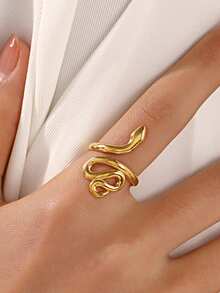 1pc Stainless Steel Vintage 18K Gold Plated Snake Ring, Suitable For Women Everyday Wear - Multicolor - View 6