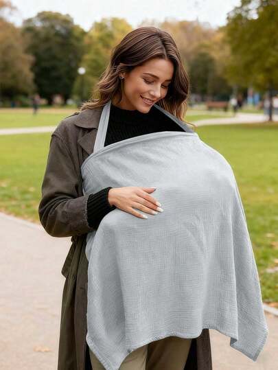 1pc Nursing Cover Breastfeeding Scarf, Solid Color Muslin Shawl For Outdoor Feeding, Multi-Purpose Sunshade Blanket, All Season