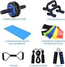 Rodillo Abdominal 12 en 1 Extra Ancho con Barras de Flexiones, Cuerda para Saltar, Banda 8, Bandas de Resistencia y Alfombra para Rodillas, Ab Roller Profesional para Entrenamiento de Abdomen y Core, Fortalecimiento de Brazos, Espalda y Piernas, Equipo Fitness Completo para Casa y Gimnasio - Negro - Ver 4
