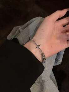 1pc Fashion Hiphop Cross Star Rhinestone Couple Bracelet, Unisex