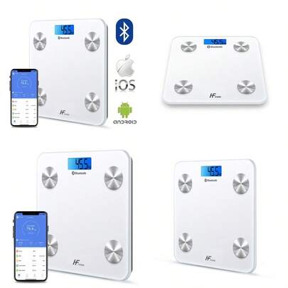 New HFitness 19x Body Composition Indices 28x28cm Platform Smart Scale Bathroom Scales For Body Weight Fat Monitor BMI Muscle Mass Bone IOS Android App Bluetooth Wireless