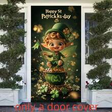 2Dflat,1pc St. Patrick's Day Door Cover, Polyester Banner, Gnome And Shamrock Design, Multi-Purpose Holiday Outdoor Decoration, No Electricity Required, Green Door Hanging Sign For Party Decoration - 1PCS - View 9