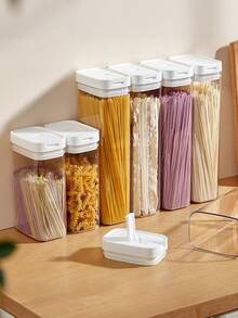 1个食品密封储物盒 - 白色透明带盖食品密封罐，塑料材质，适用于储存谷物、意大利面、豆类、零食和干货，冰箱食品储藏室储物盒 - 4种尺寸，厨房用具，家用厨房甜品店，厨房配件，烘焙工具 - 白色 - 查看 12