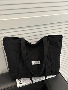 Women's Fashionable And Casual Tote Bag, Large Capacity Corduroy Handbag, Lightweight And Durable Outdoor Handbag, Spacious And Versatile, Zipper Closure, Polyester Lining, Suitable For Autumn And Winter Travel, Shopping And School, Perfect For Daily Commuting, Foldable, Solid Color And Simple Design, Suitable For Women's Work And Casual Occasions. - Multicolor - View 6