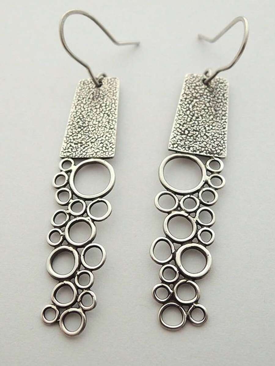 1pair Vintage Creative Silver Color Geometric Hollow Circle Bubble Shape Pendant Earrings For Women's Personalized Holiday Party Daily Accessories Gifts - Earrings - View 1