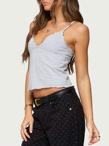 Cute Babydoll Tops For Women Spaghetti Strap V Neck Backless Cami Tops Y2k Going Out Tank Top - 淺灰色 - 查看 2