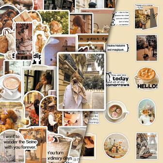 50 st romantiska franska gatuscener retro estetiska fotofilter, dekorativa klistermärken för anteckningsblock, dagbok, vattenkopp, gör-det-själv