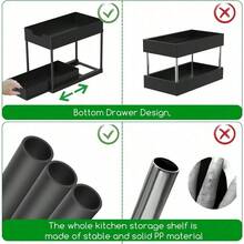 SAMODRA Under Sink Organizers and Storage Kitchen Cabinet Storage 2 Tier Drawer Pull-Able Basket Organizer Bathroom Storage Rack with Hooks DIY Removable Dividers Black-Double Drawer-2 Pack - Blanco-03 - Ver 5