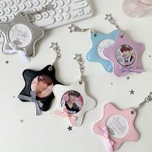 时尚简约芭蕾舞风格PU星卡夹，偶像动漫徽章展示收纳盒，带挂绳 - 彩色 - 查看 4