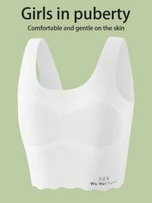 女童 8-12 岁休闲运动文胸，无缝防漏，夏季吊带背心 - 白色 - 查看 1