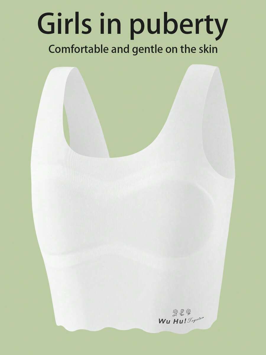 女童 8-12 岁休闲运动文胸，无缝防漏，夏季吊带背心 - 白色 - 查看 1