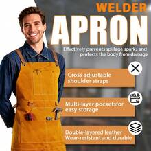 Multi-Functional Cowhide Welding Heat Insulation Apron, Wear-Resistant And Anti-Scald, Electric Welding Blacksmith Tool Storage Apron