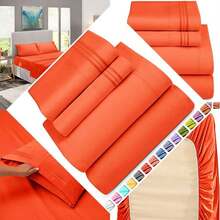 Hotel Luxury Microfiber Bed Sheets Set, 4-Piece Collection, Double Brushed, Orange - Naranja - Ver 1