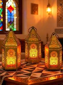 Đèn lồng nến rỗng bằng sắt, đèn lồng nến trà chạm khắc hoa cổ điển, đồ trang trí ngày lễ, quà tặng ngày lễ, quà tặng năm mới. - Nhiều màu - Xem 1