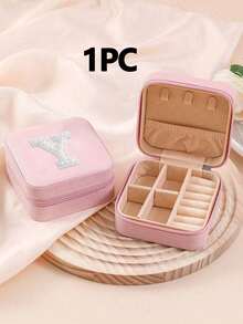 1 cutie de bijuterii cu perle albe, cutie de bijuterii de călătorie, cutie de bijuterii, cutie de machiaj, cutie de depozitare, cadou personalizat - cutie de bijuterii de călătorie roz, cadou de ziua de naștere pentru femei, cadou de Crăciun pentru adolescente, cutie de bijuterii de călătorie cu litere AZ