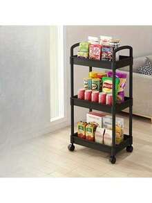 3/4/5层滚动储物推车，内衣收纳盒，加厚管材，承重力强，多层置物架，适用于厨房、卧室和户外露营，耐用塑料材质，多功能储物推车 | 现代时尚置物架 | 坚固耐用的储物架 - 彩色 - 查看 3