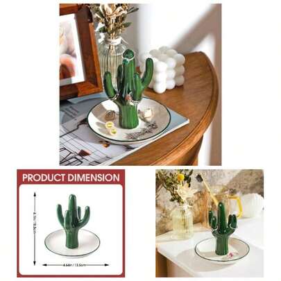- Soporte para anillos de cactus verde para anillos, aretes, pulseras, collares, organizador, regalo de cactus para mujeres, cumpleaos, boda, graduacin, Navidad, San Valentn,