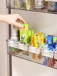 1pc/3pcs Adjustable Refrigerator Side Door Storage Box, White Movable Multi-Layer Storage Box, Space Saving, Suitable For Refrigerator, Food Storage Room And Kitchen, White, Food Storage, Kitchen Tools, Kitchenware, Kitchen Accessories