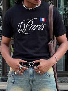 Open Phase ANDREILEE Spring Summer Unisex Casual Loose Fit Round Neck Pullover Knitted Numeric Short Sleeve Sweater Top - Black - View 2