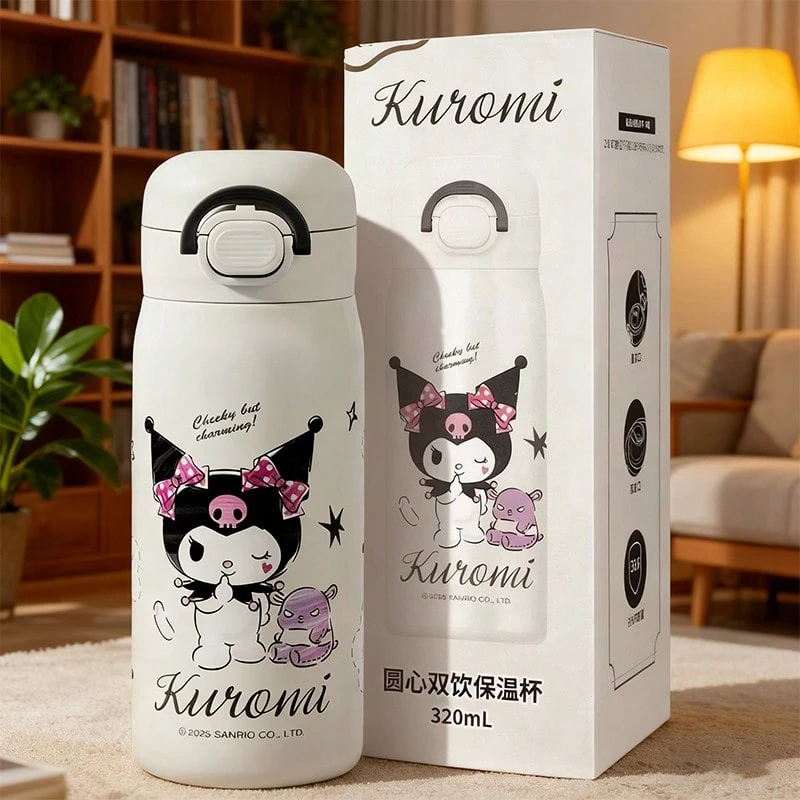 Miniso Sanrio Kuromi 320毫升/10.82盎司双层保温杯 - 316不锈钢，保温/保冷，防漏，适合办公室/家庭/通勤（1个） - 白色 - 查看 1
