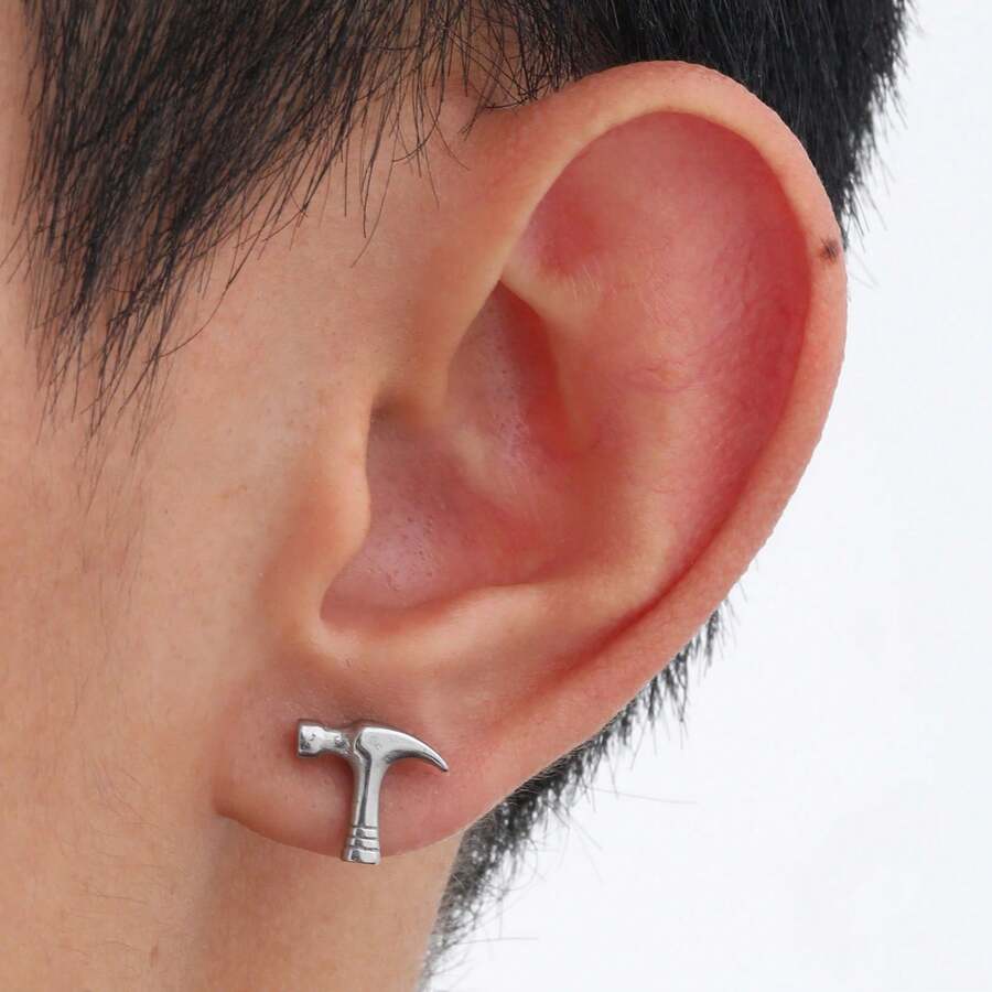 Pendientes de martillo de acero inoxidable para hombres, joyería de color acero - soltero - Ver 1