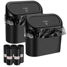 2 Cubo de Basura para Coche con Tapa, Mini Bote de Basura Portátil para Auto, Bote de Basura Peque?o, Bote de Basura Impermeable para Coche, Oficina, Hogar, 5 Rollos de Bolsas de Basura - albaricoque - Ver 1