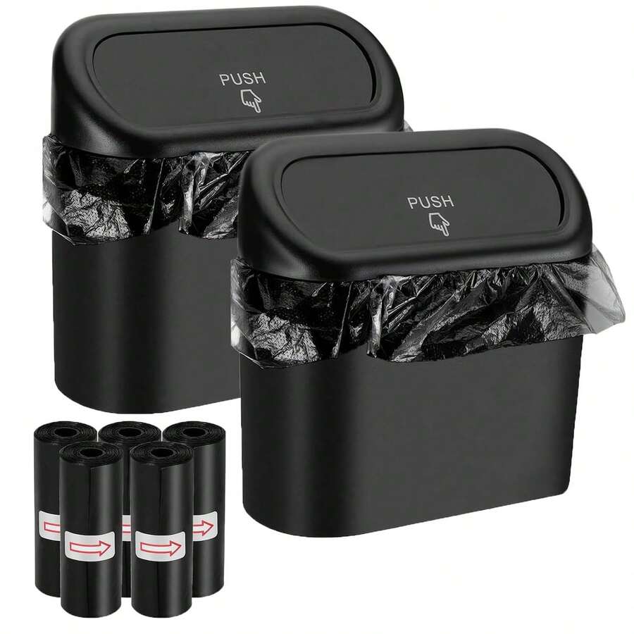 2 Cubo de Basura para Coche con Tapa, Mini Bote de Basura Portátil para Auto, Bote de Basura Peque?o, Bote de Basura Impermeable para Coche, Oficina, Hogar, 5 Rollos de Bolsas de Basura - albaricoque - Ver 1